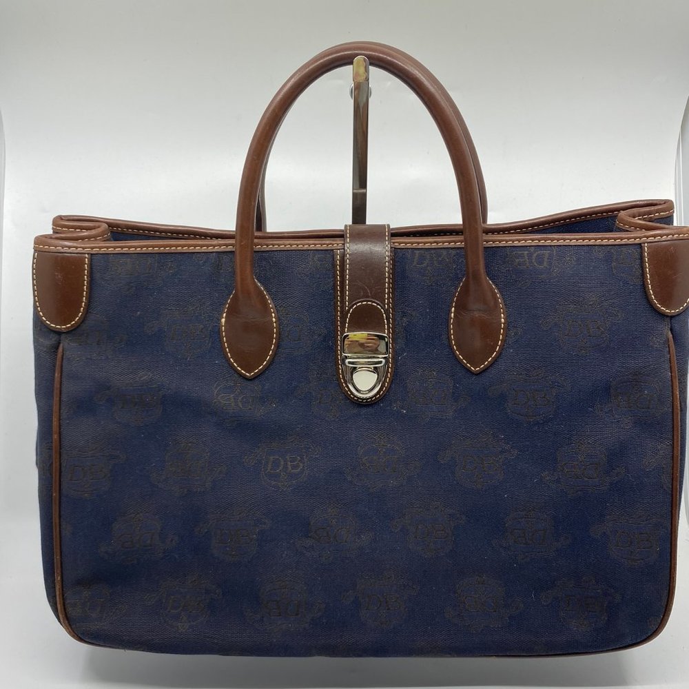 Dooney & Bourke L Size Blue Brown Fabric Handbag_5